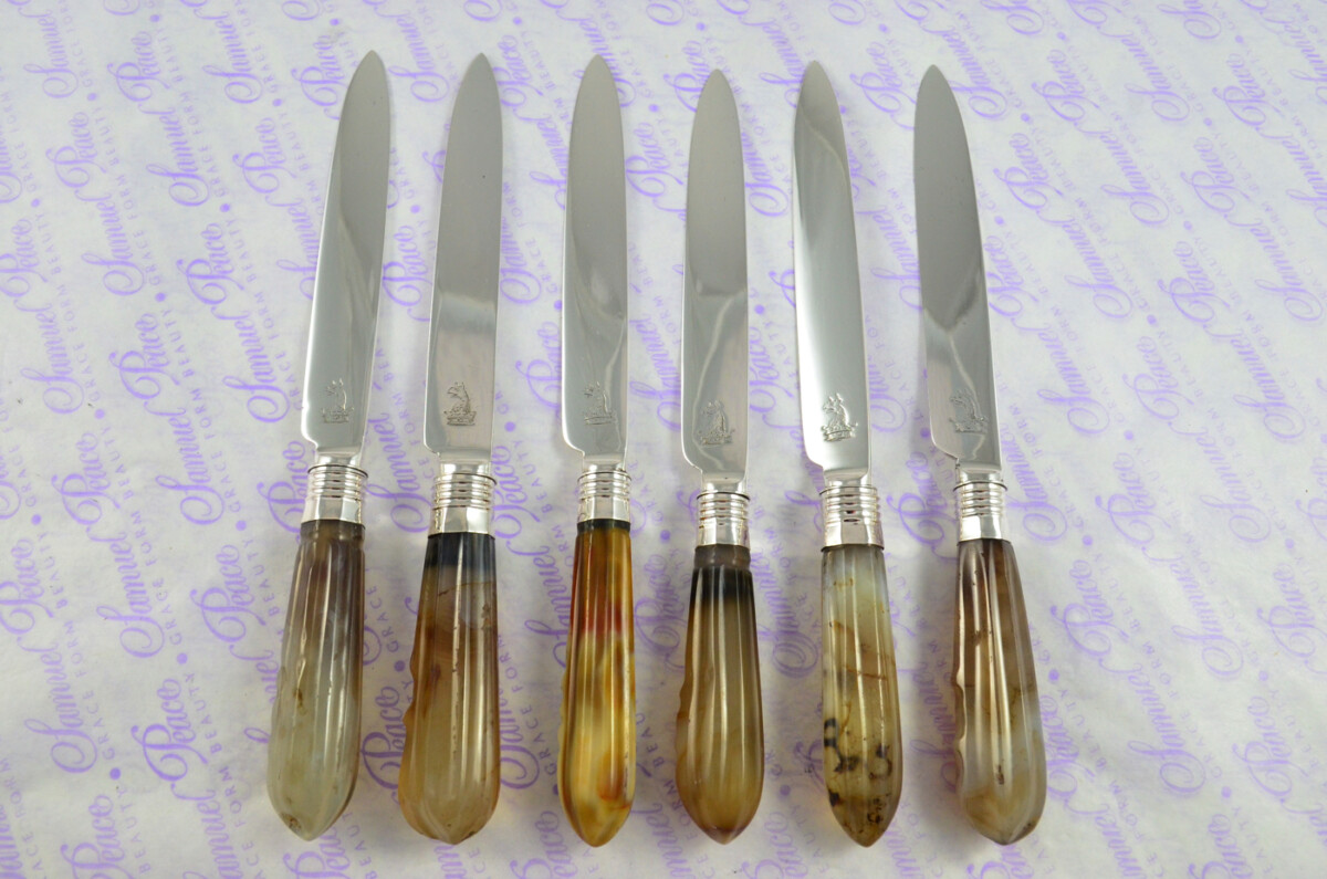 Moses Brent Agate Handle & Sterling Silver Bladed, Knives London 1802