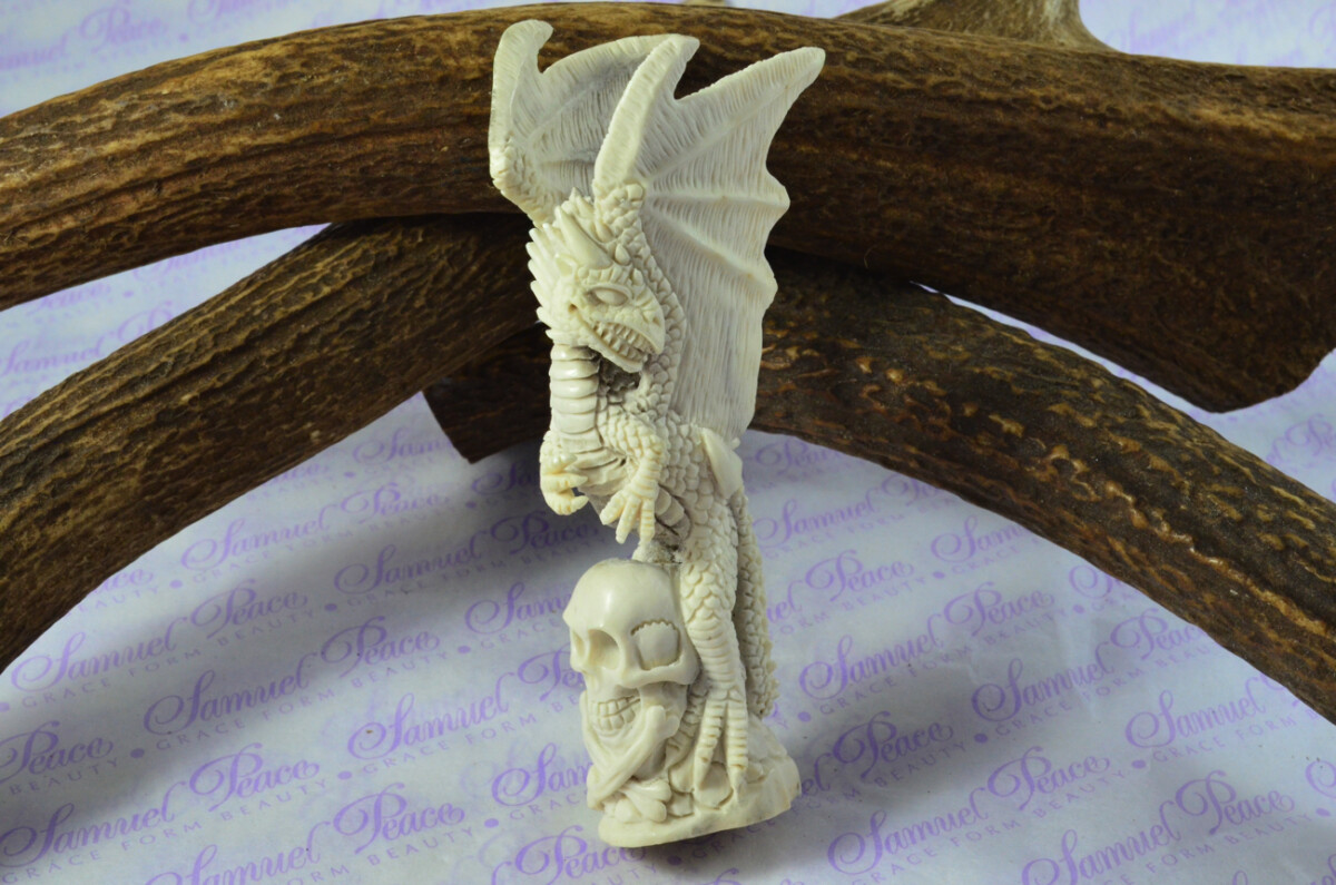Hand Carved Dragon Walking Stick Cane Top Handle Stag Antler Horn Made Sheffield England