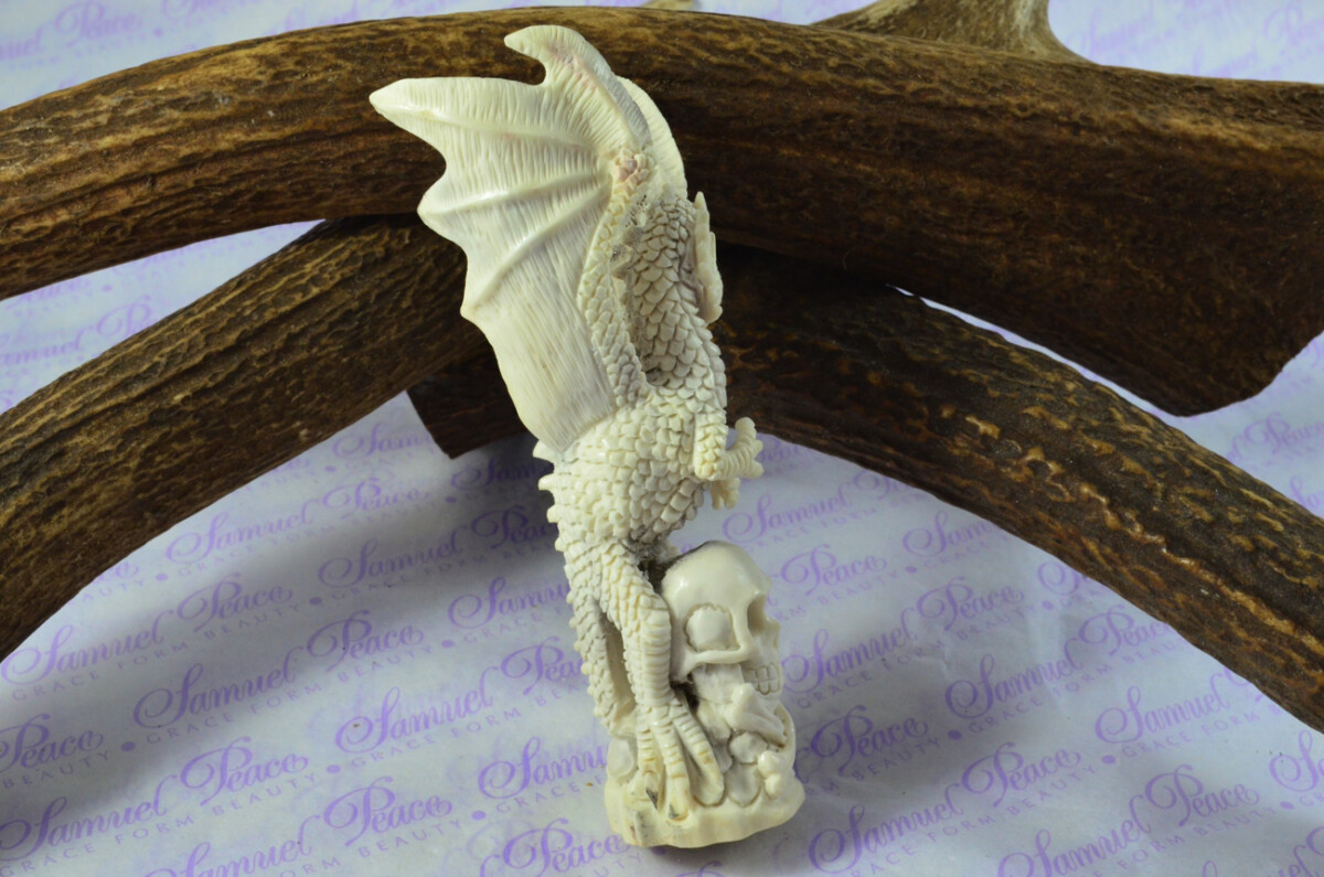 Hand Carved Dragon Walking Stick Cane Top Handle Stag Antler Horn Made Sheffield England - Image 2