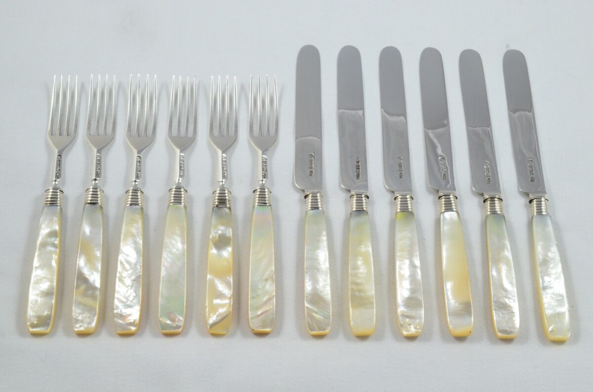 Gorgeous William Sansom Set of 6 Knives & Forks Solid Silver with Mother Of Pearl Handles 1838 - Image 2