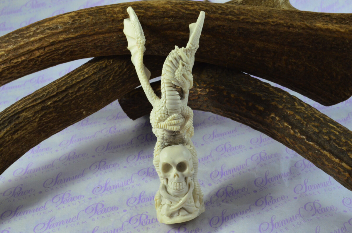 Hand Carved Dragon Walking Stick Cane Top Handle Stag Antler Horn Made Sheffield England - Image 3