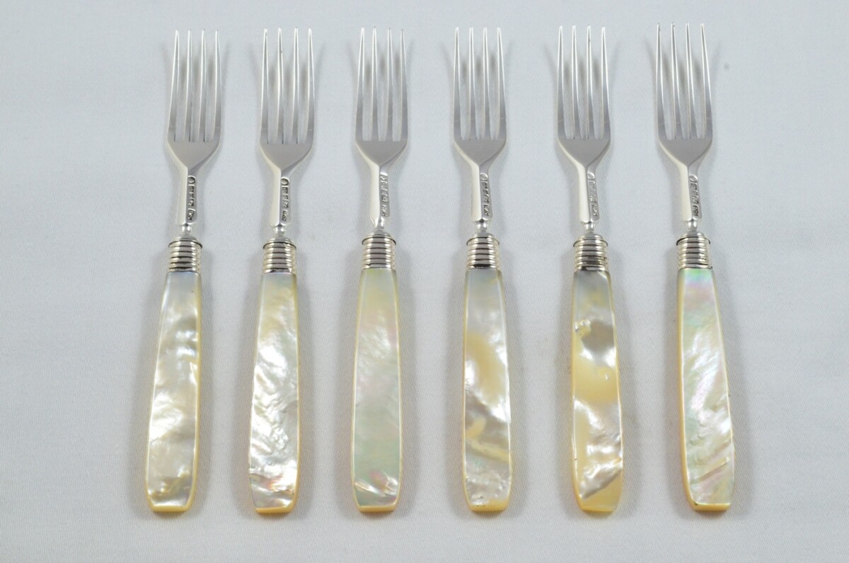 Gorgeous William Sansom Set of 6 Knives & Forks Solid Silver with Mother Of Pearl Handles 1838 - Image 4