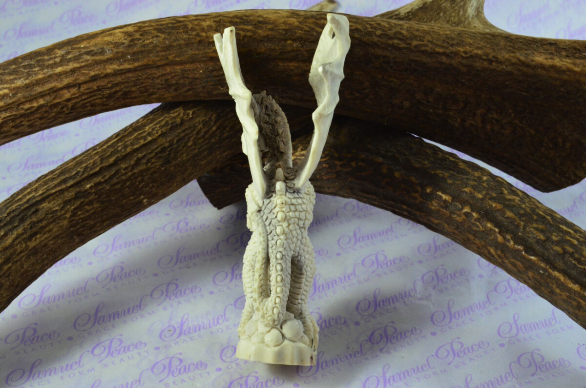 Hand Carved Dragon Walking Stick Cane Top Handle Stag Antler Horn Made Sheffield England - Image 4
