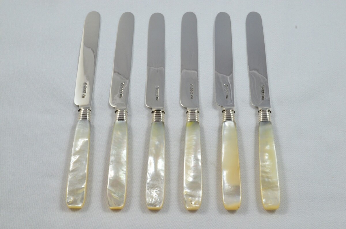 Gorgeous William Sansom Set of 6 Knives & Forks Solid Silver with Mother Of Pearl Handles 1838 - Image 5