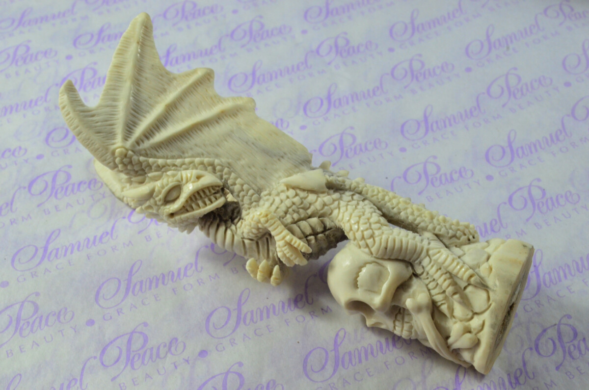 Hand Carved Dragon Walking Stick Cane Top Handle Stag Antler Horn Made Sheffield England - Image 7