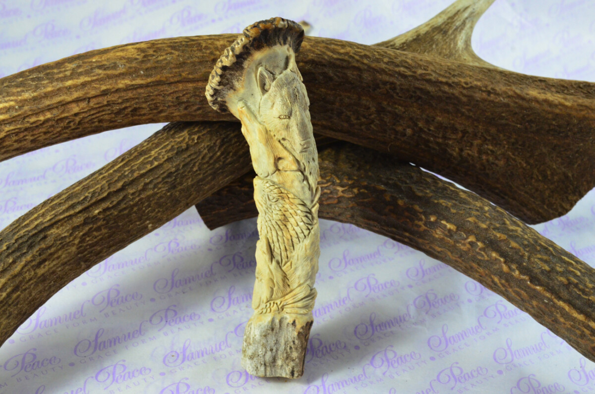Rare Stag Crown Hand Carved Eagle & Fox Walking Stick Cane Top Handle Stag Antler Horn Made Sheffield England - Image 2