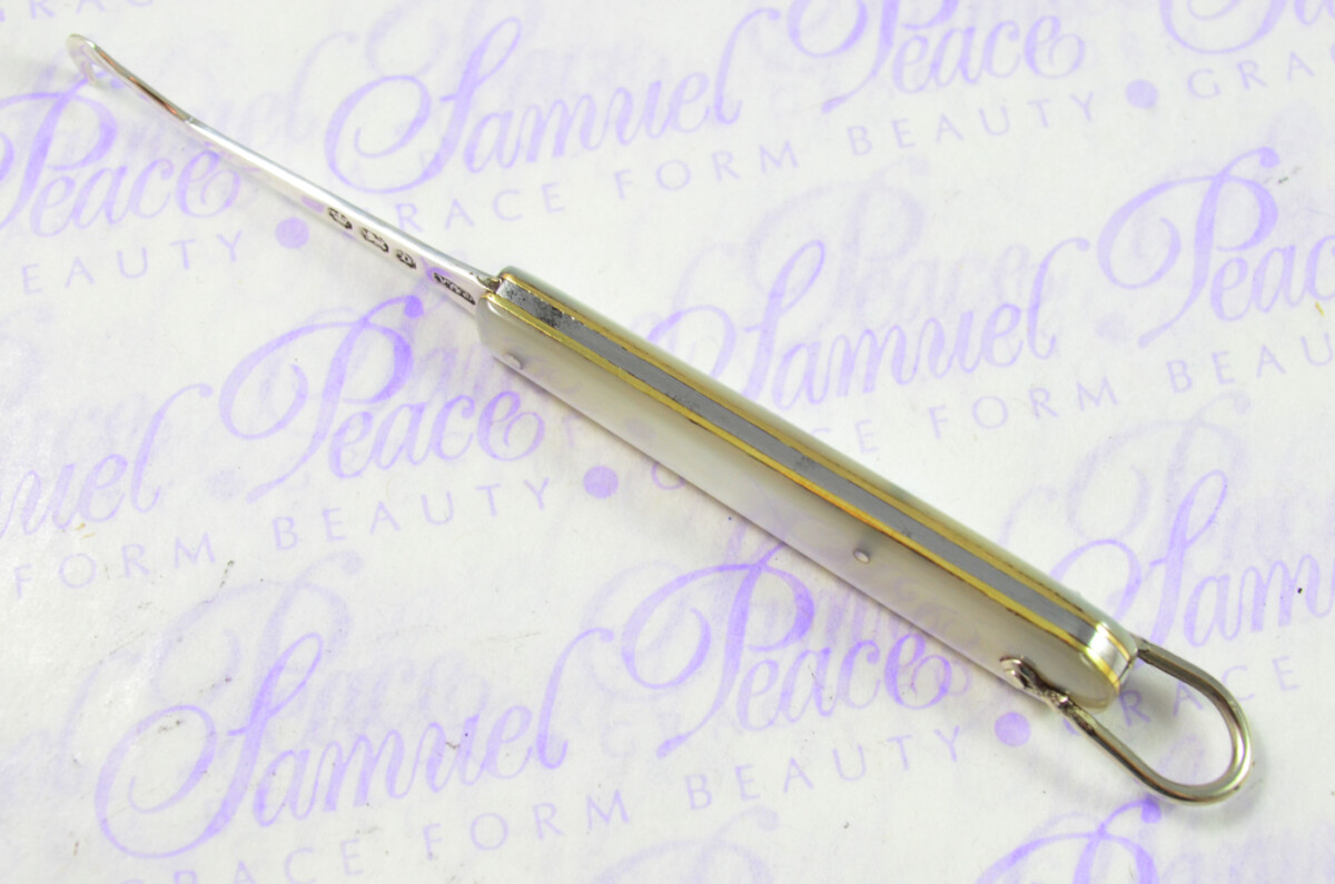 Fantastic Silver Bladed Mother Of Pearl Fully Restored Sheffield Made Folding Button Hook 1896 - Image 3