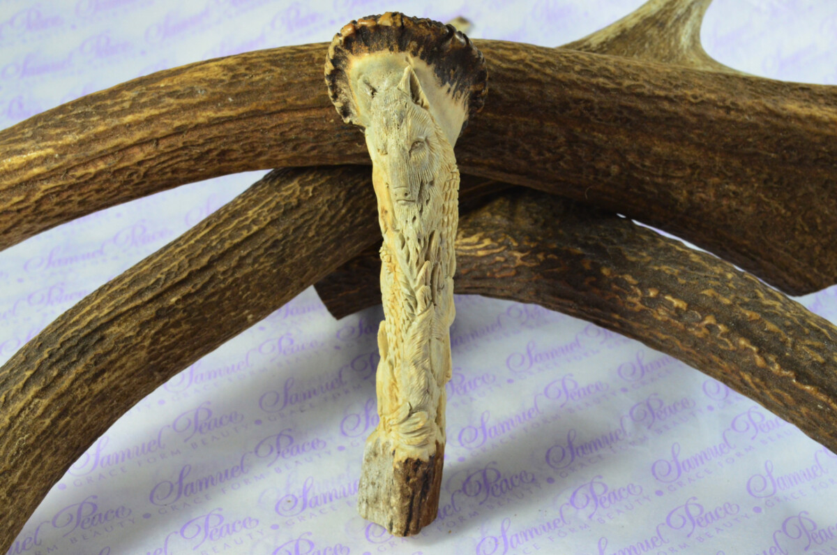Rare Stag Crown Hand Carved Eagle & Fox Walking Stick Cane Top Handle Stag Antler Horn Made Sheffield England - Image 3