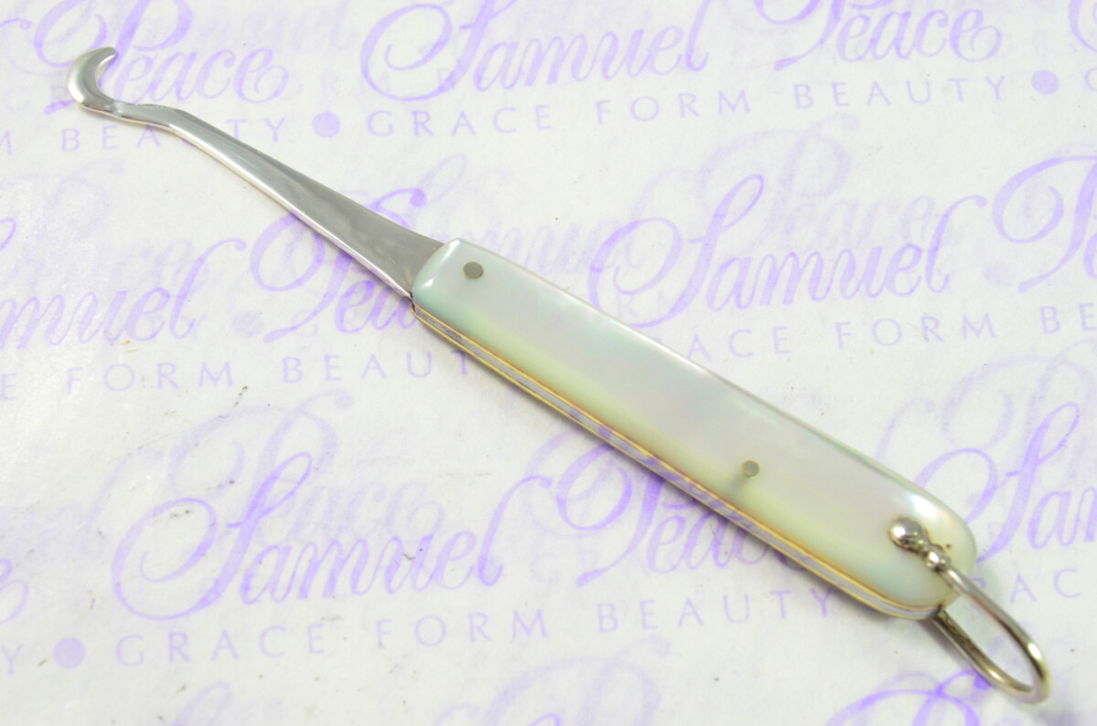 Fantastic Silver Bladed Mother Of Pearl Fully Restored Sheffield Made Folding Button Hook 1896 - Image 2