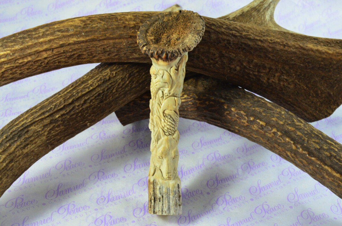 Rare Stag Crown Hand Carved Eagle & Fox Walking Stick Cane Top Handle Stag Antler Horn Made Sheffield England - Image 4