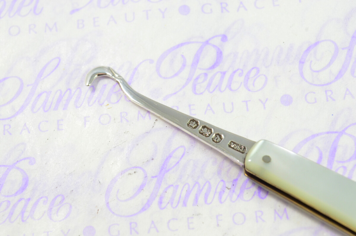 Fantastic Silver Bladed Mother Of Pearl Fully Restored Sheffield Made Folding Button Hook 1896 - Image 7
