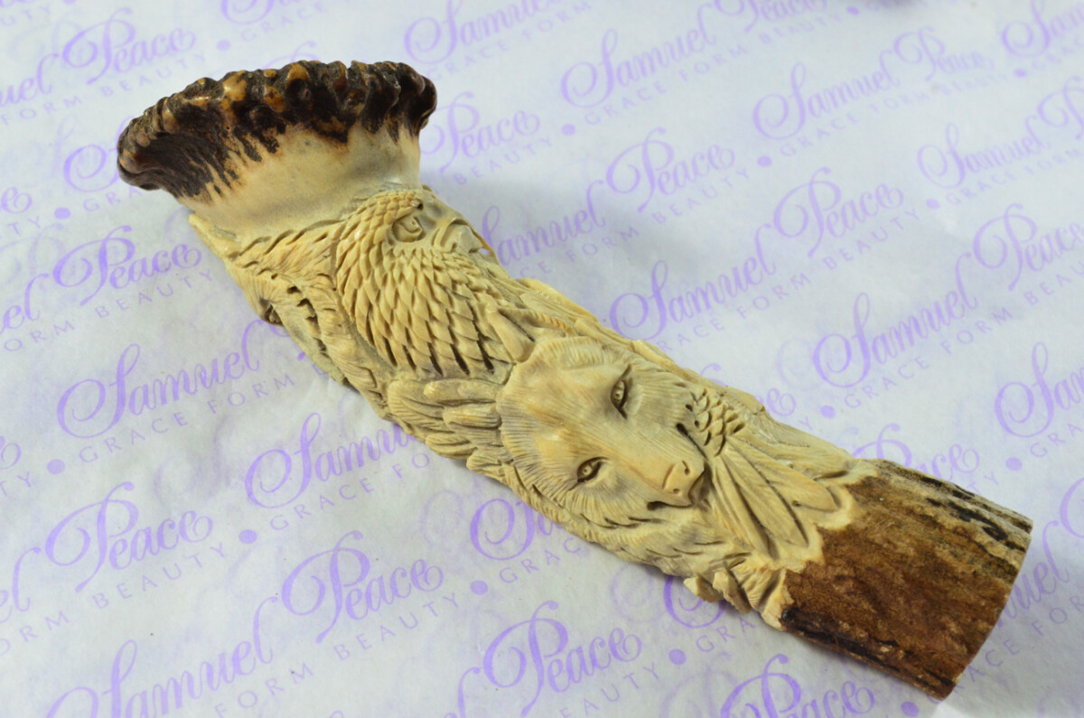 Rare Stag Crown Hand Carved Eagle & Fox Walking Stick Cane Top Handle Stag Antler Horn Made Sheffield England - Image 5