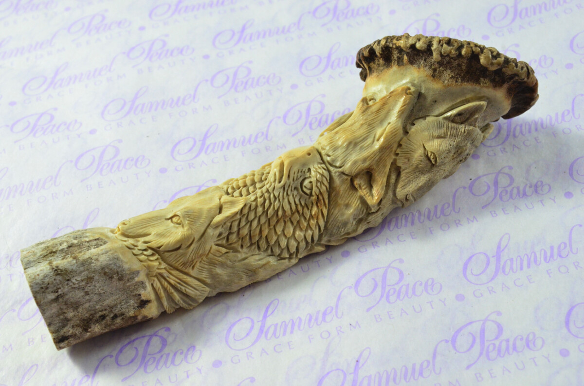 Rare Stag Crown Hand Carved Eagle & Fox Walking Stick Cane Top Handle Stag Antler Horn Made Sheffield England - Image 6