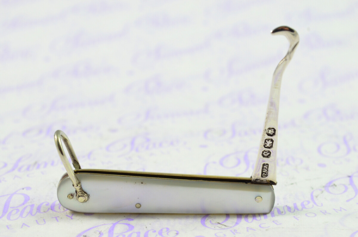 Fantastic Silver Bladed Mother Of Pearl Fully Restored Sheffield Made Folding Button Hook 1896 - Image 5