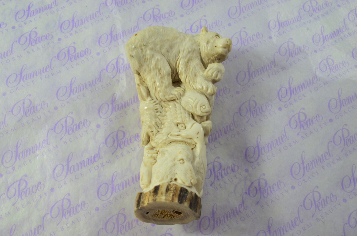 Delightful Hand Carved Brown Bear Walking Stick Cane Top Handle Stag Antler Horn Made Sheffield England - Image 4