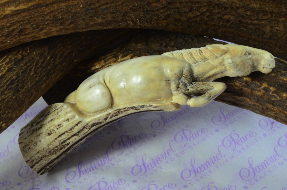 Racing Horse Hand Carved Stag Antler Horn Knife Handle Hobbyist Make Your Own Knife! Made in Sheffield England - Image 3