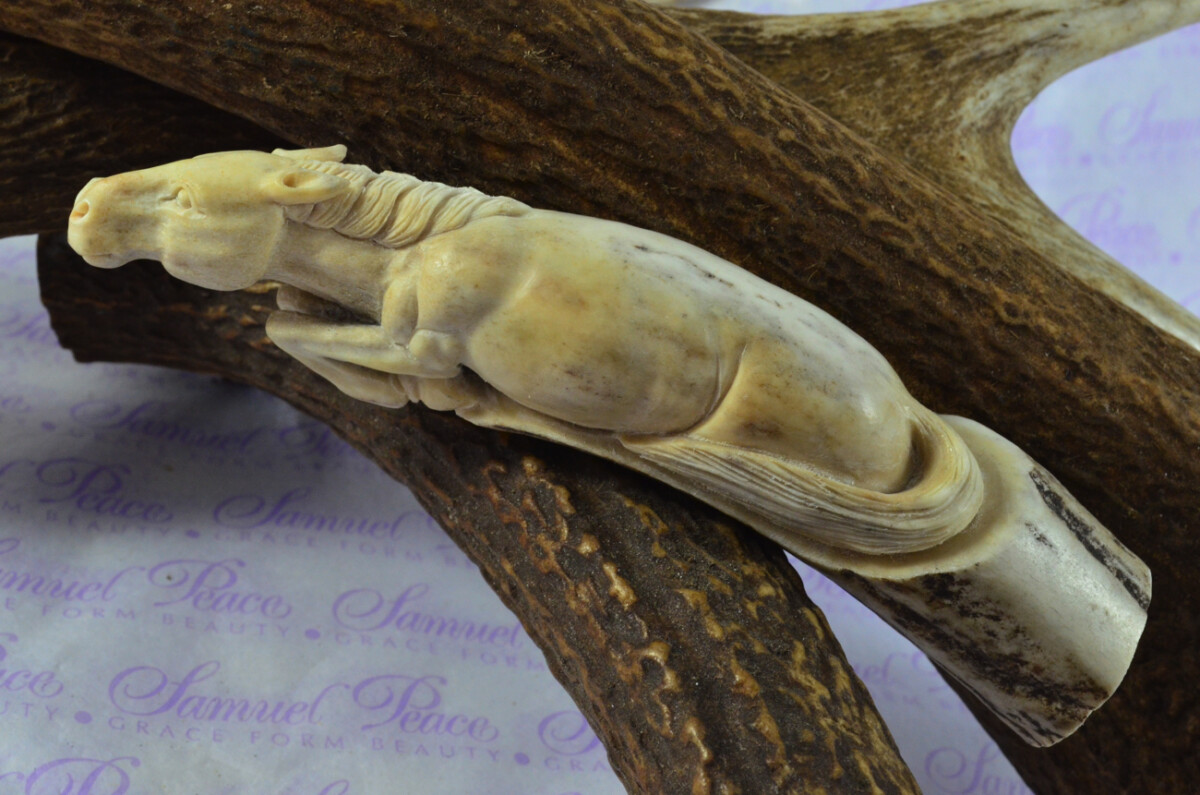 Racing Horse Hand Carved Stag Antler Horn Knife Handle Hobbyist Make Your Own Knife! Made in Sheffield England