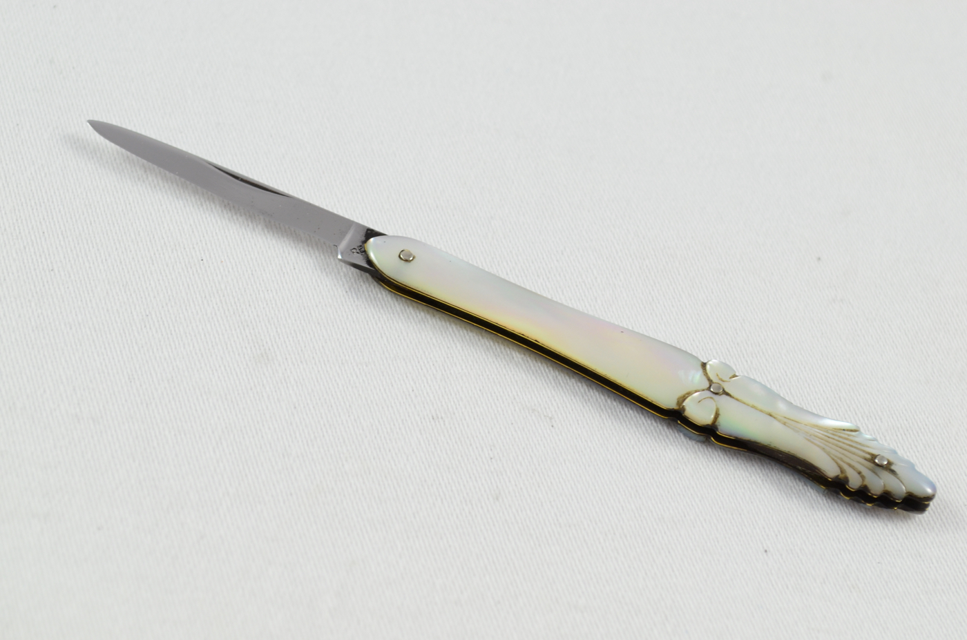 Antique Quill Knife With Hand Carved Mother Of Pearl Handle 1880