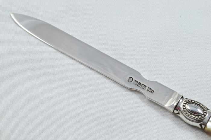 Amazing William Sansom Solid Silver Bladed and Carved Mother of Pearl Handled Letter Opener Sheffield 1838 Cased - Image 4