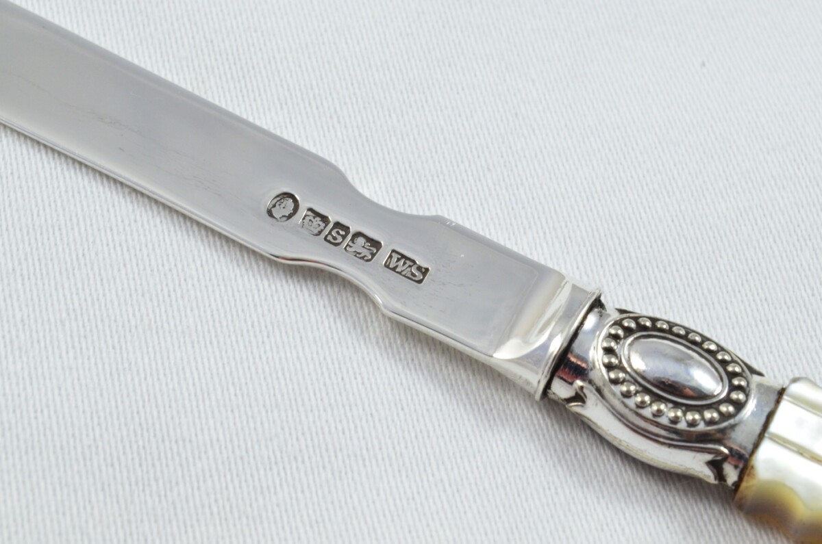 Amazing William Sansom Solid Silver Bladed and Carved Mother of Pearl Handled Letter Opener Sheffield 1838 Cased - Image 5