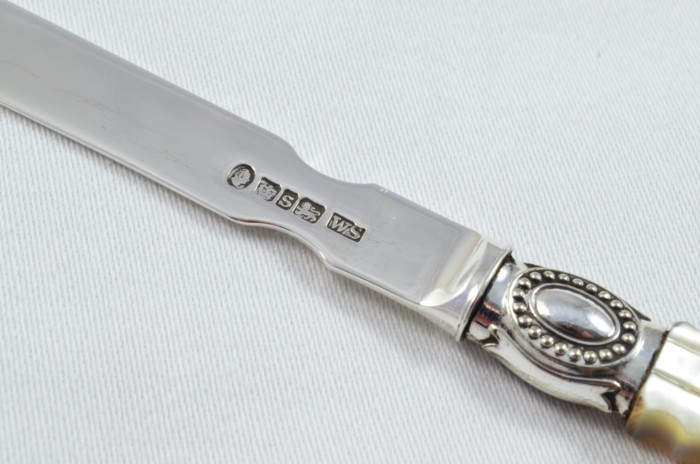Amazing William Sansom Solid Silver Bladed and Carved Mother of Pearl Handled Letter Opener Sheffield 1838 Cased - Image 5