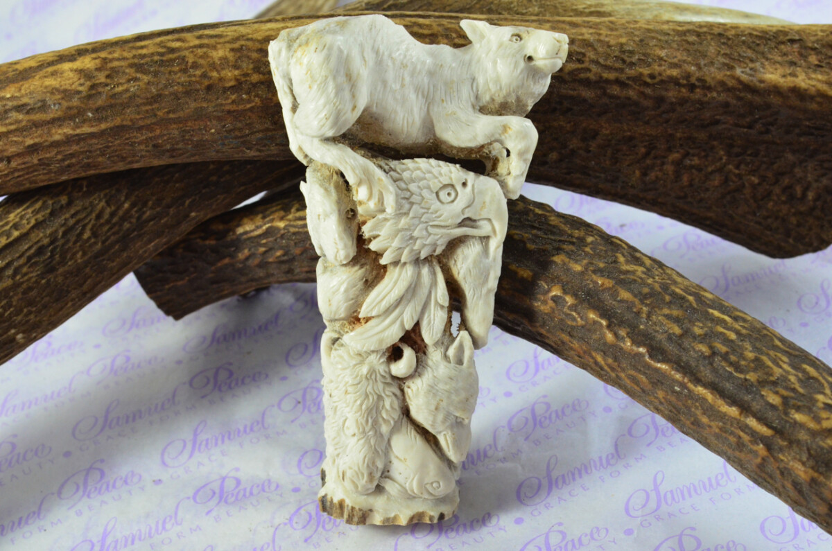 Pair of Foxes Hand Carved Walking Stick Cane Top Handle Stag Antler Horn Made Sheffield England