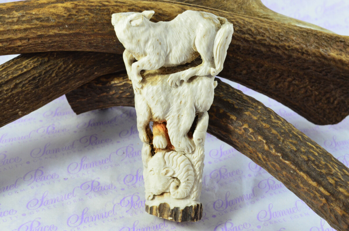 Pair of Foxes Hand Carved Walking Stick Cane Top Handle Stag Antler Horn Made Sheffield England - Image 2