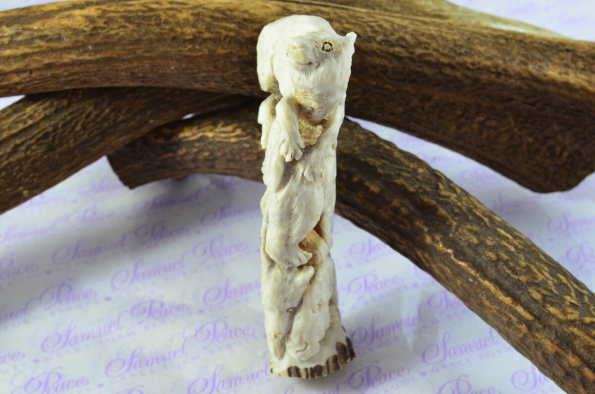 Pair of Foxes Hand Carved Walking Stick Cane Top Handle Stag Antler Horn Made Sheffield England - Image 3