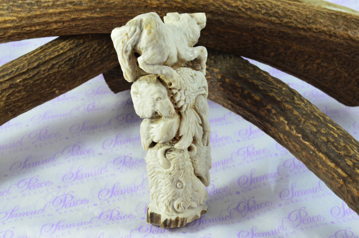 Pair of Foxes Hand Carved Walking Stick Cane Top Handle Stag Antler Horn Made Sheffield England - Image 4