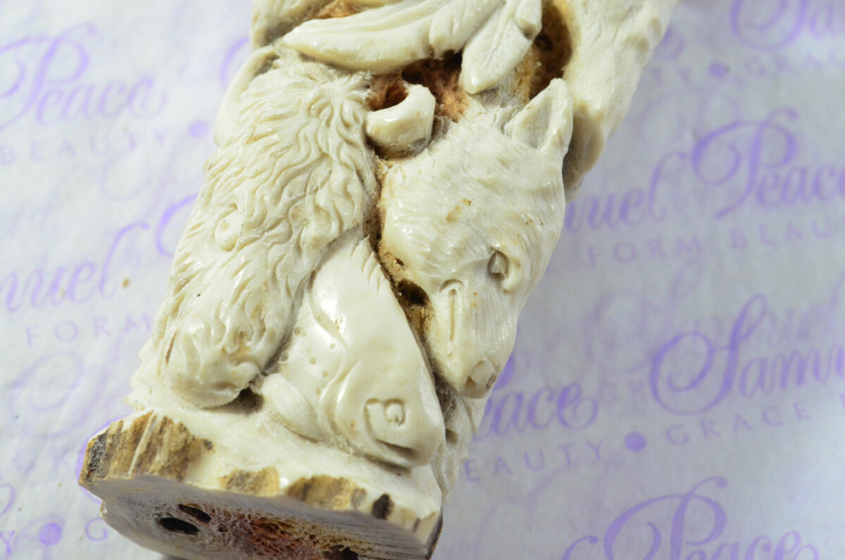 Pair of Foxes Hand Carved Walking Stick Cane Top Handle Stag Antler Horn Made Sheffield England - Image 5