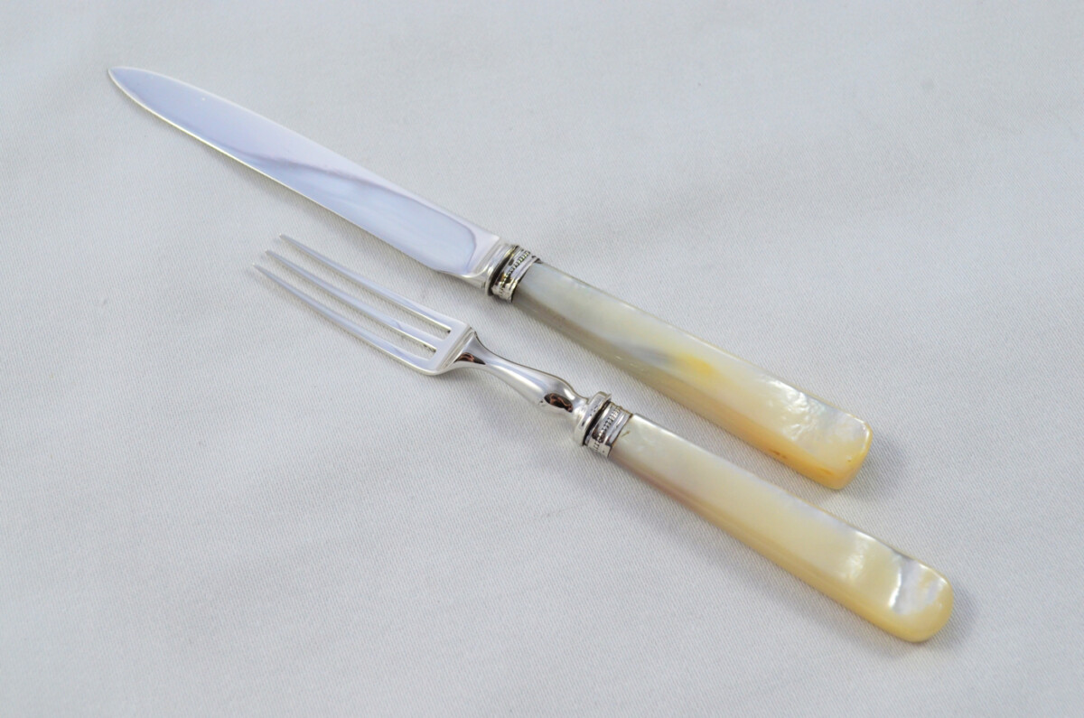 Elkington & Co Birmingham Set Of 6 & 6 Mother Of Pearl Handled Sterling Silver Knives and Forks 1912 - Image 5