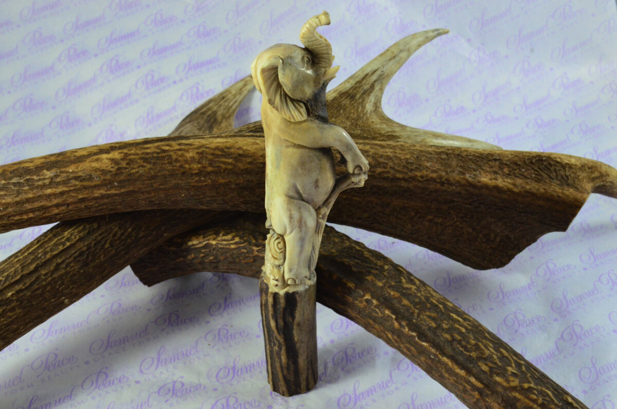 Elephant Hand Carved Walking Stick Cane Top Handle Stag Antler Horn Made Sheffield England