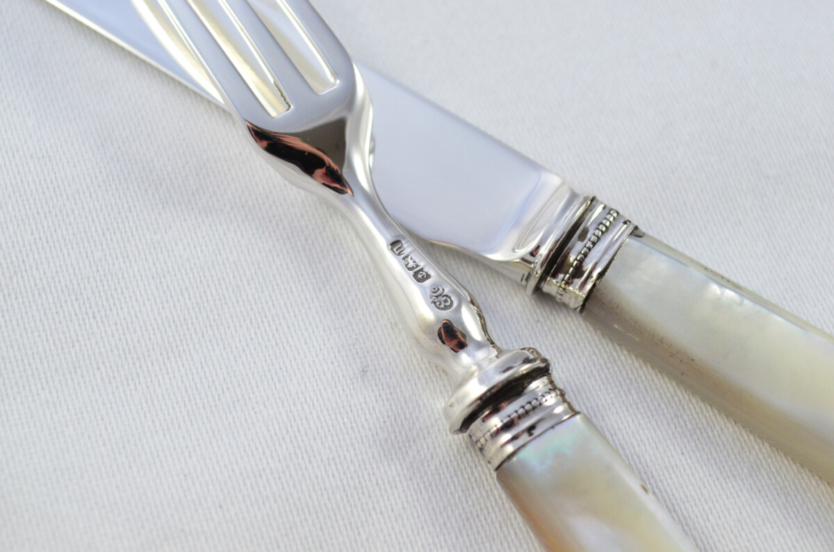 Elkington & Co Birmingham Set Of 6 & 6 Mother Of Pearl Handled Sterling Silver Knives and Forks 1912 - Image 4