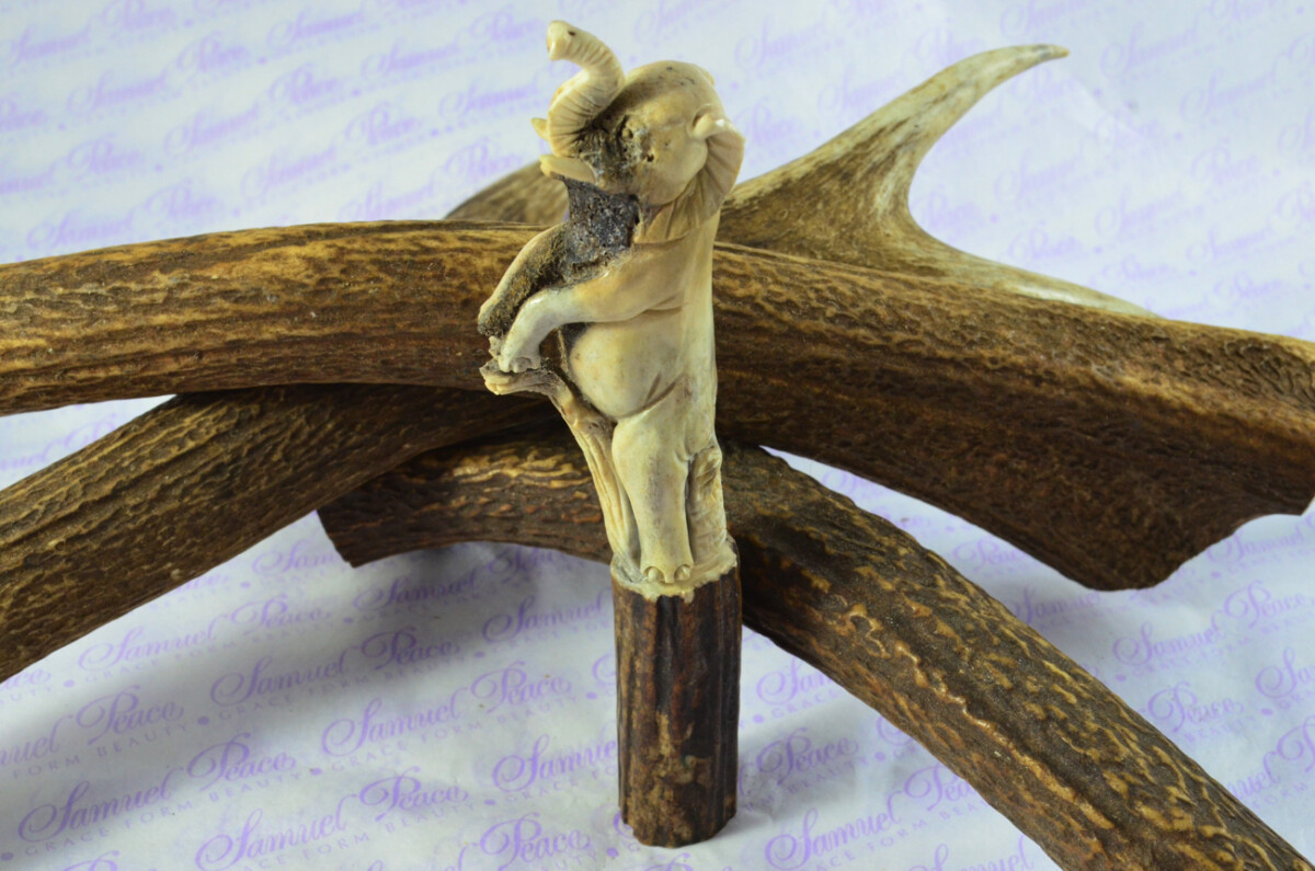 Elephant Hand Carved Walking Stick Cane Top Handle Stag Antler Horn Made Sheffield England - Image 2