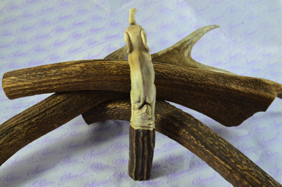Elephant Hand Carved Walking Stick Cane Top Handle Stag Antler Horn Made Sheffield England - Image 4