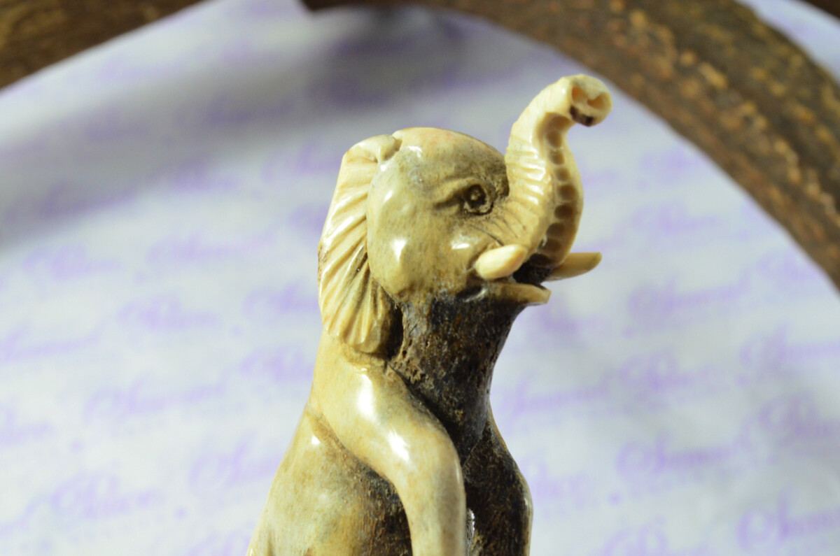 Elephant Hand Carved Walking Stick Cane Top Handle Stag Antler Horn Made Sheffield England - Image 3