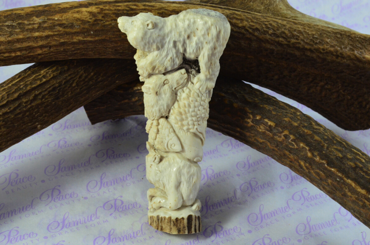 Unique Hand Carved Brown Bear Walking Stick Cane Top Handle Stag Antler Horn Made Sheffield England