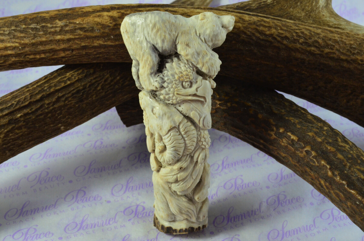 Unique Hand Carved Brown Bear Walking Stick Cane Top Handle Stag Antler Horn Made Sheffield England - Image 2
