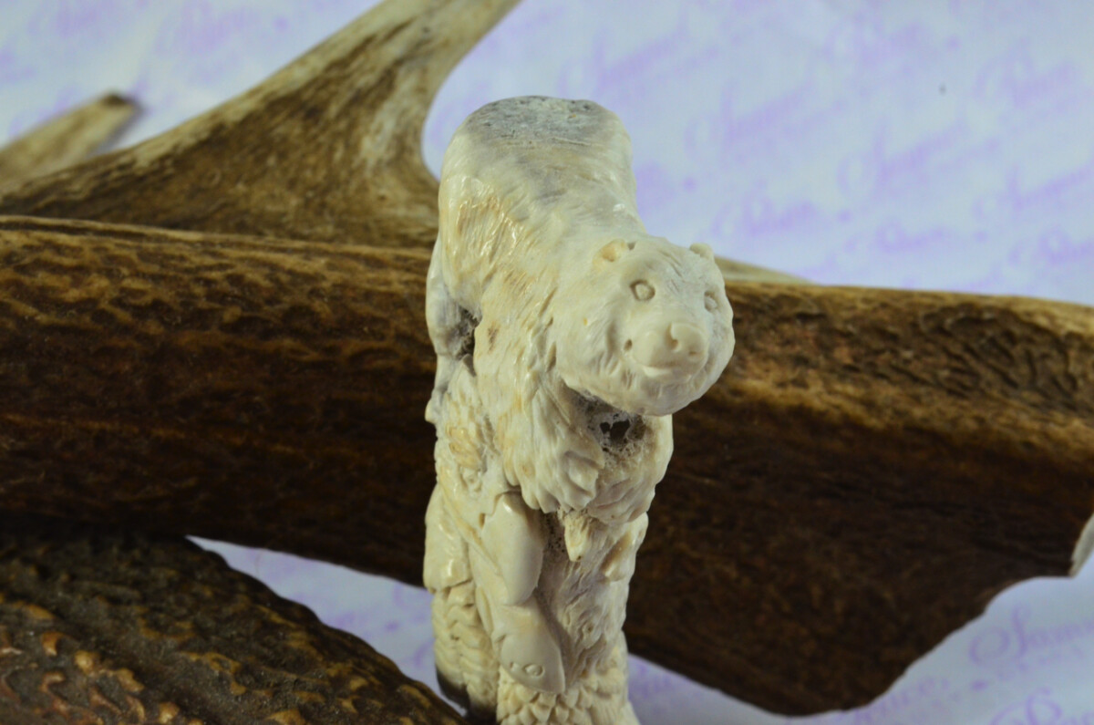Unique Hand Carved Brown Bear Walking Stick Cane Top Handle Stag Antler Horn Made Sheffield England - Image 3