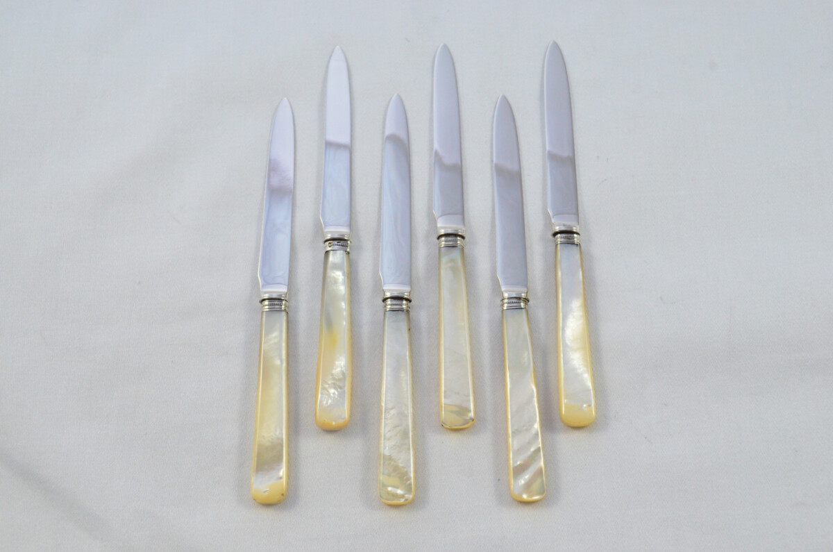 Elkington & Co Birmingham Set Of 6 & 6 Mother Of Pearl Handled Sterling Silver Knives and Forks 1912 - Image 6