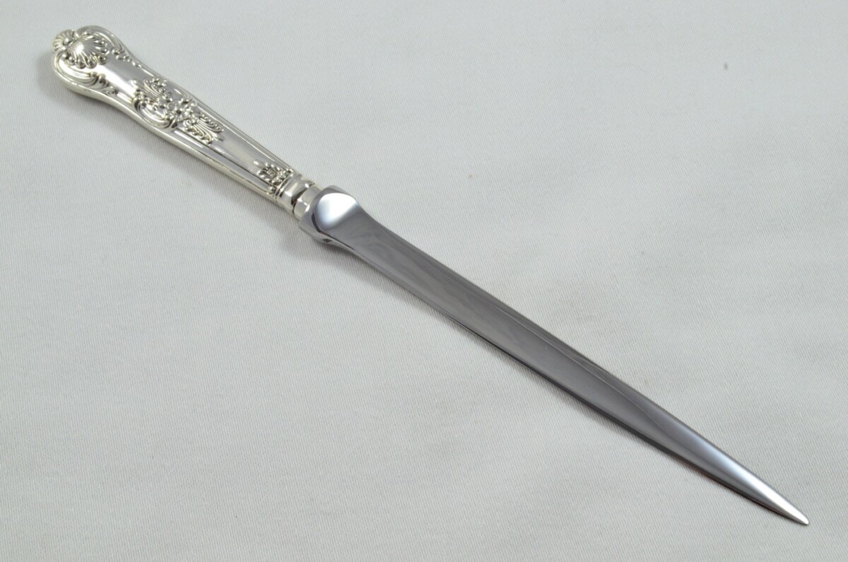 Francis Higgins Sterling Silver Handled Letter Opener Queens Pattern London 1859 Cased - Image 5