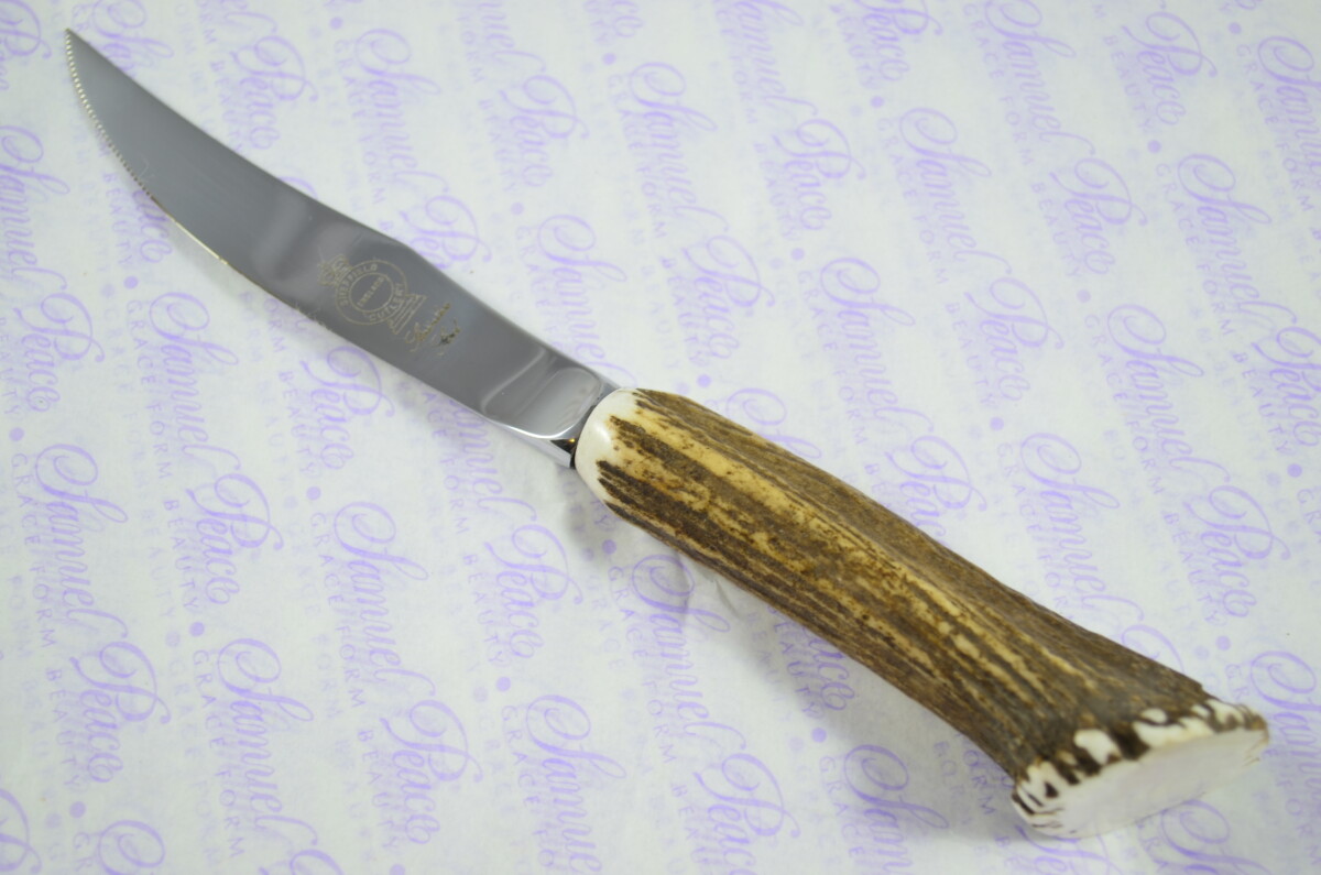 Six Full Crown Genuine Stag/Antler Handle Steak Knives Made Sheffield England Cased - Image 4