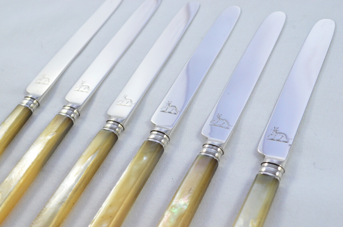 6 Moses Brent Mother of Pearl & Solid Silver Knives Hallmarked 1815 - Image 3