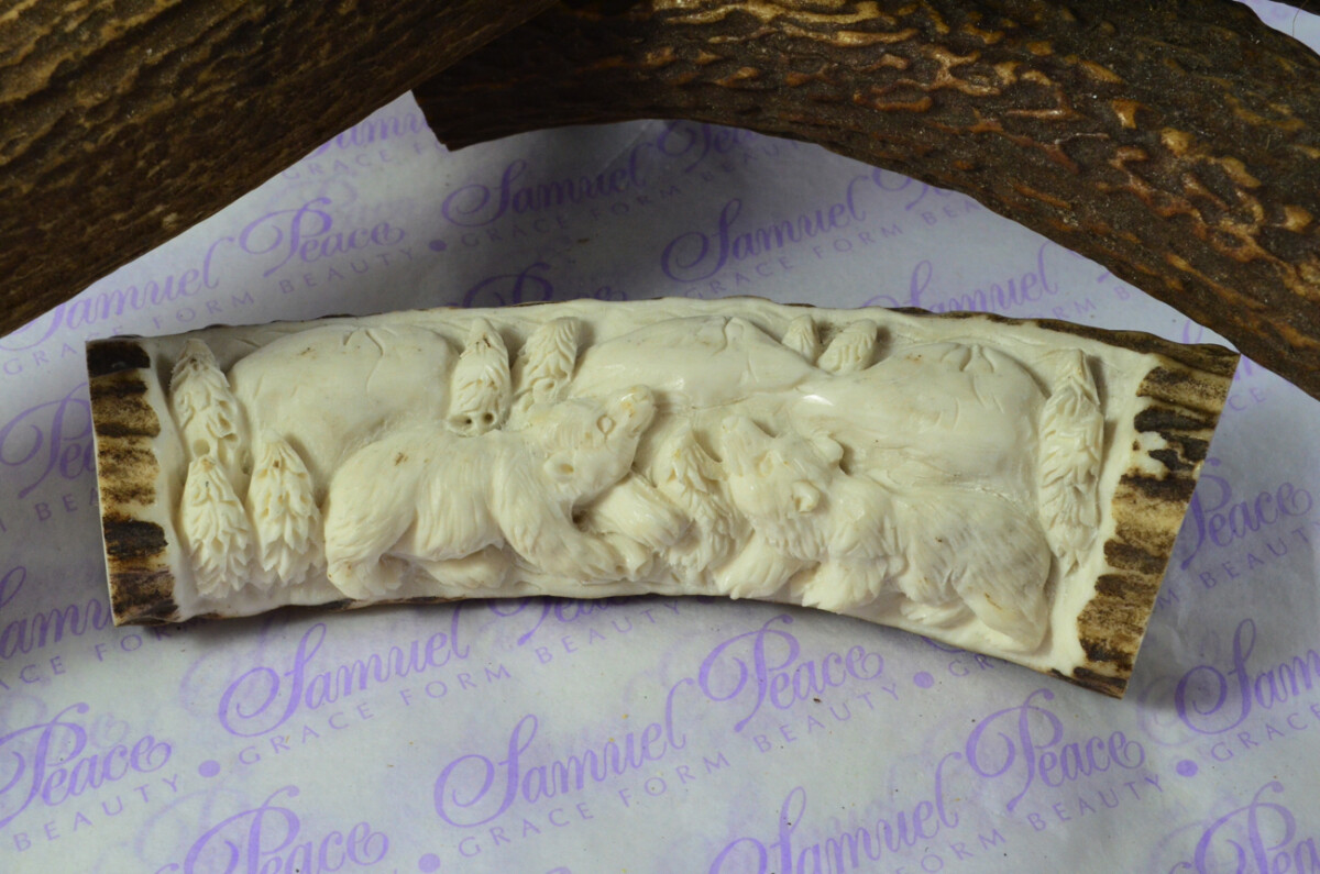 Bears & Mountain Scene Hand Carved Stag Antler Horn Knife Handle Hobbyist Make Your Own Knife! Made in Sheffield England