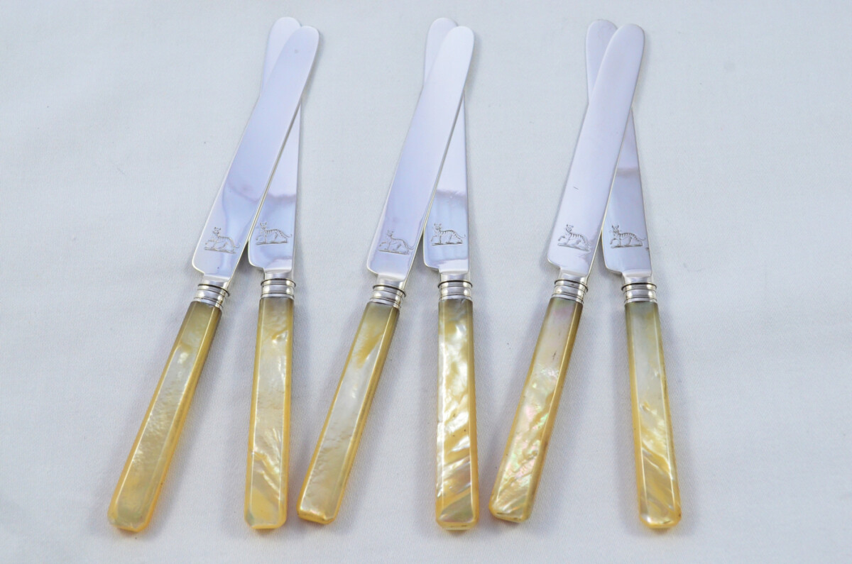 6 Moses Brent Mother of Pearl & Solid Silver Knives Hallmarked 1815 - Image 2