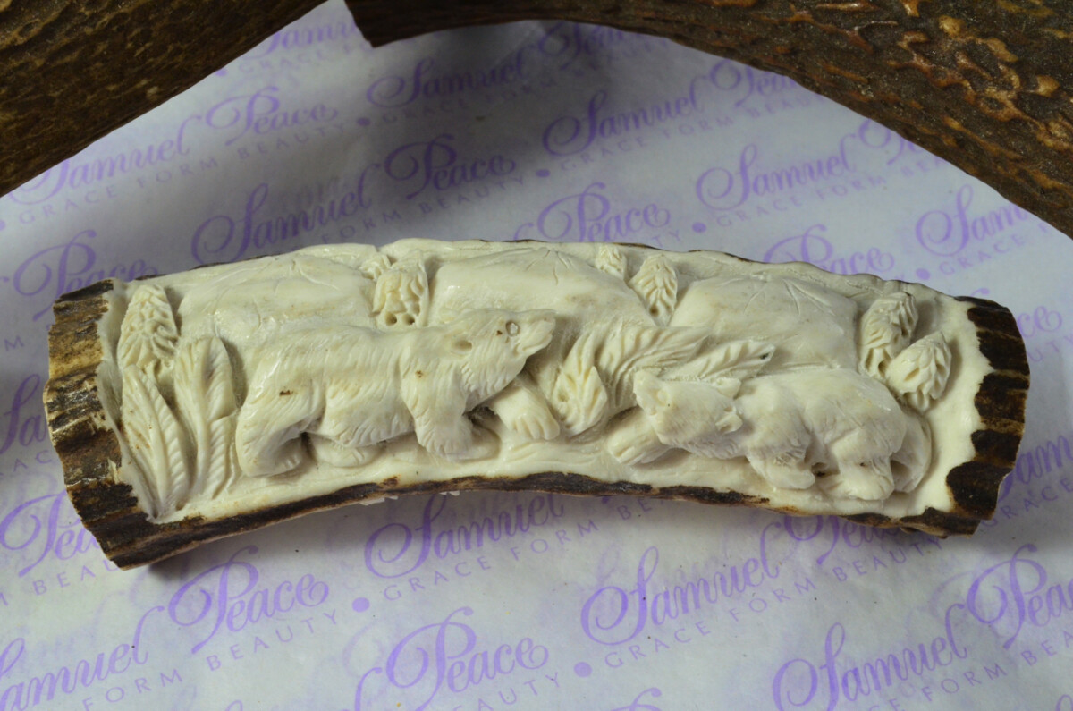Bears & Mountain Scene Hand Carved Stag Antler Horn Knife Handle Hobbyist Make Your Own Knife! Made in Sheffield England - Image 2