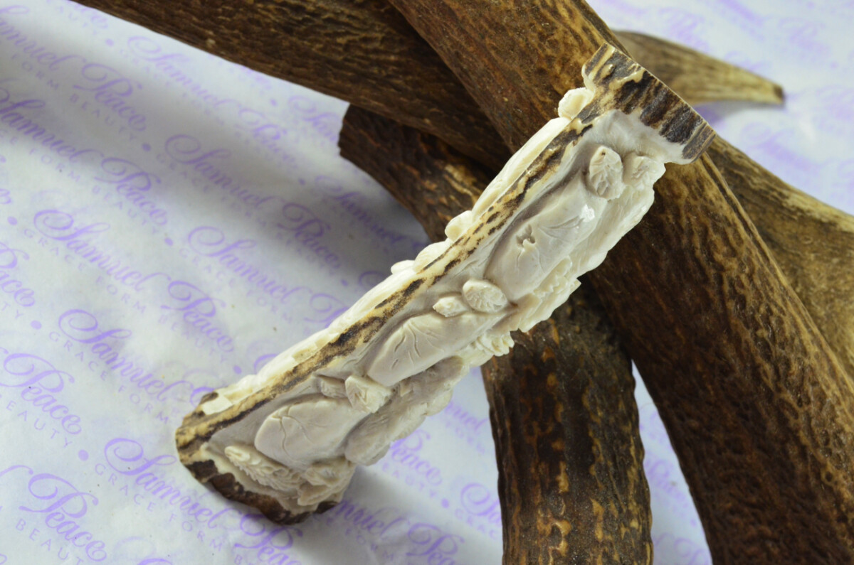 Bears & Mountain Scene Hand Carved Stag Antler Horn Knife Handle Hobbyist Make Your Own Knife! Made in Sheffield England - Image 3