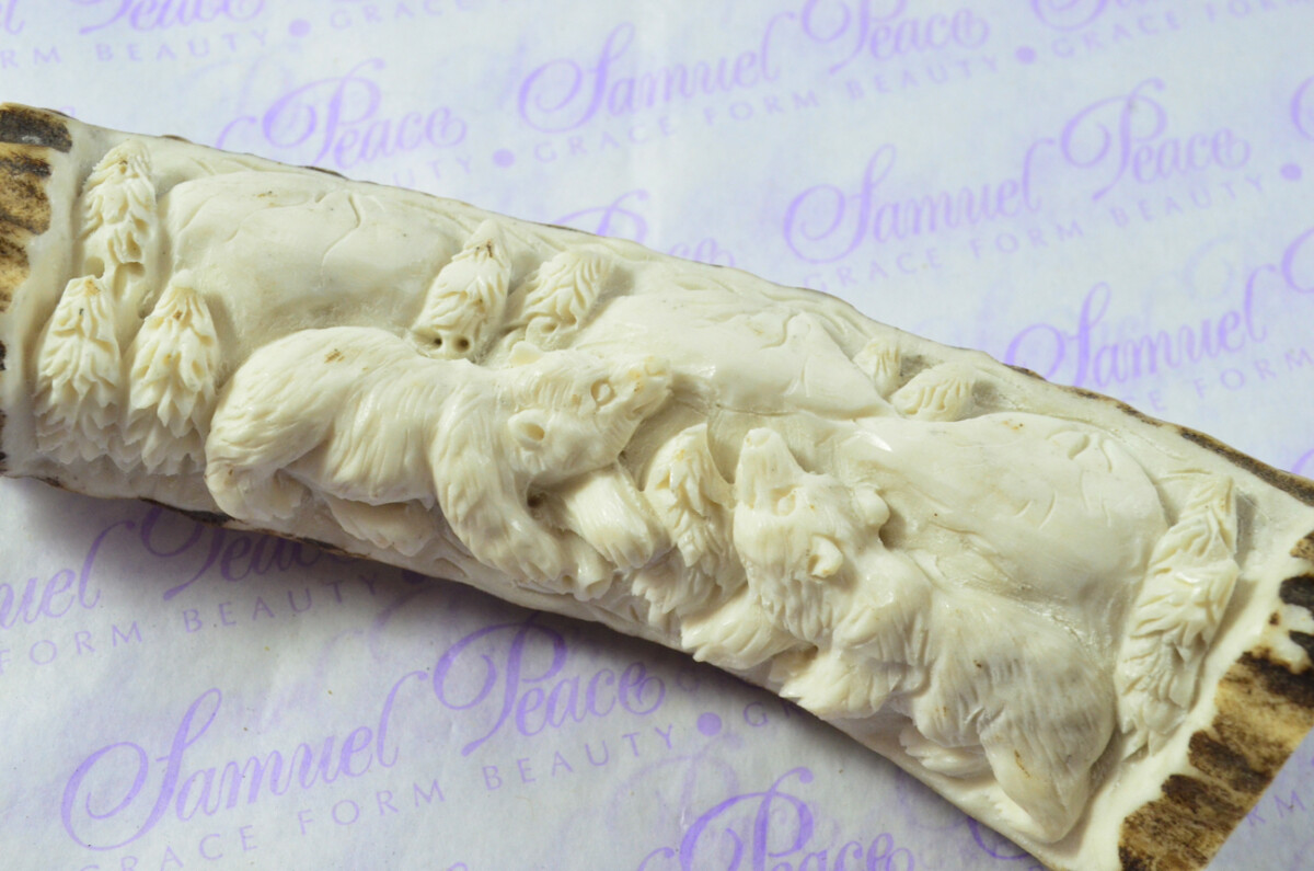Bears & Mountain Scene Hand Carved Stag Antler Horn Knife Handle Hobbyist Make Your Own Knife! Made in Sheffield England - Image 4