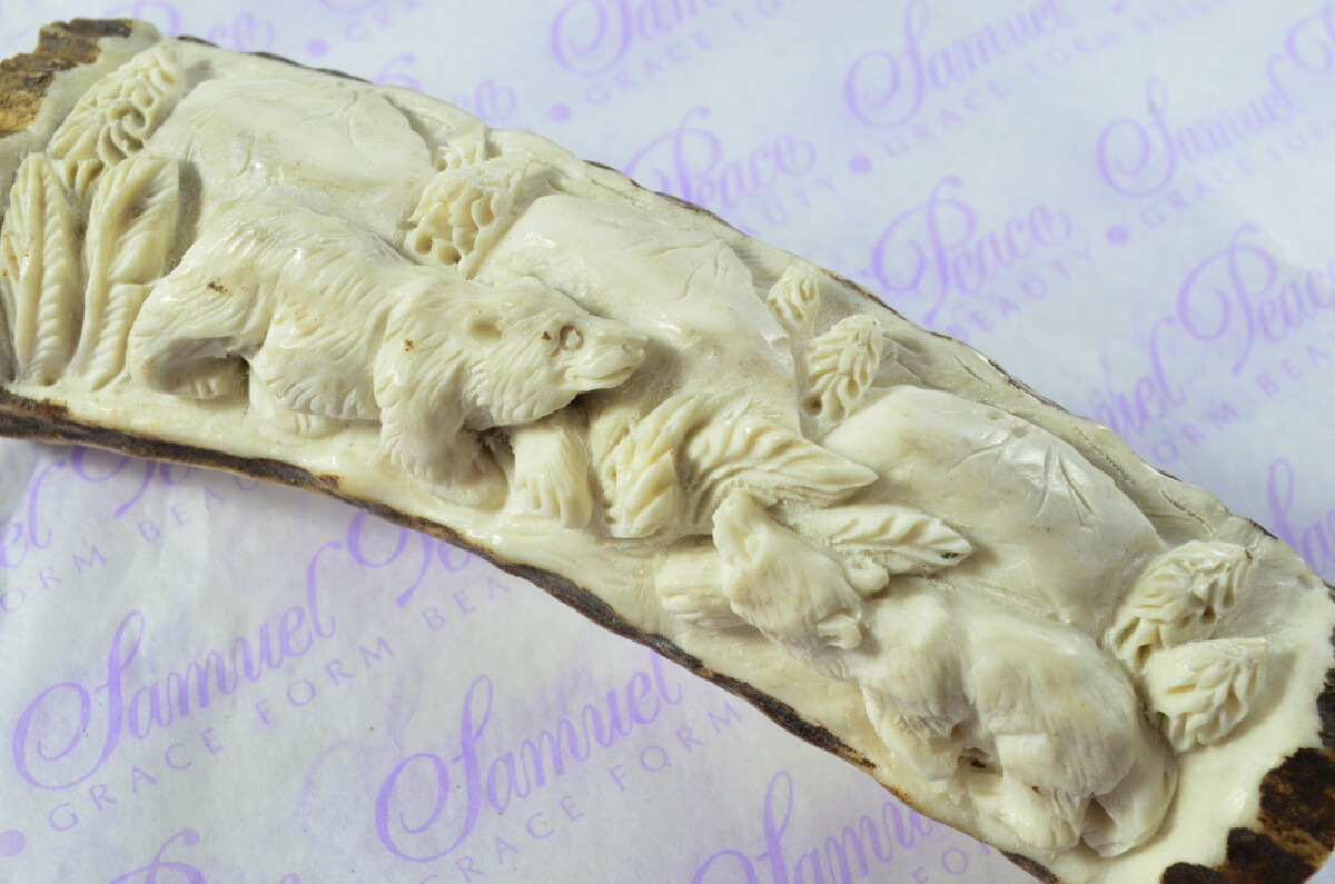 Bears & Mountain Scene Hand Carved Stag Antler Horn Knife Handle Hobbyist Make Your Own Knife! Made in Sheffield England - Image 5