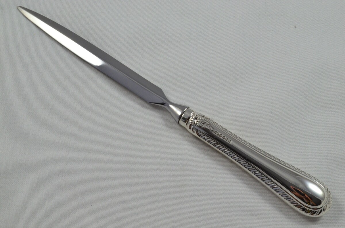James Dixons & Sons Sterling Silver Handled Letter Opener Feather Edge Pattern Sheffield 1983 Cased - Image 2